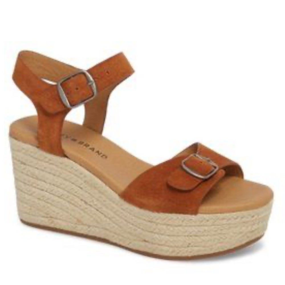 Lucky Brand Neveah Brown Leather Espadrille Strappy Buckle Wedge Size 9.5
